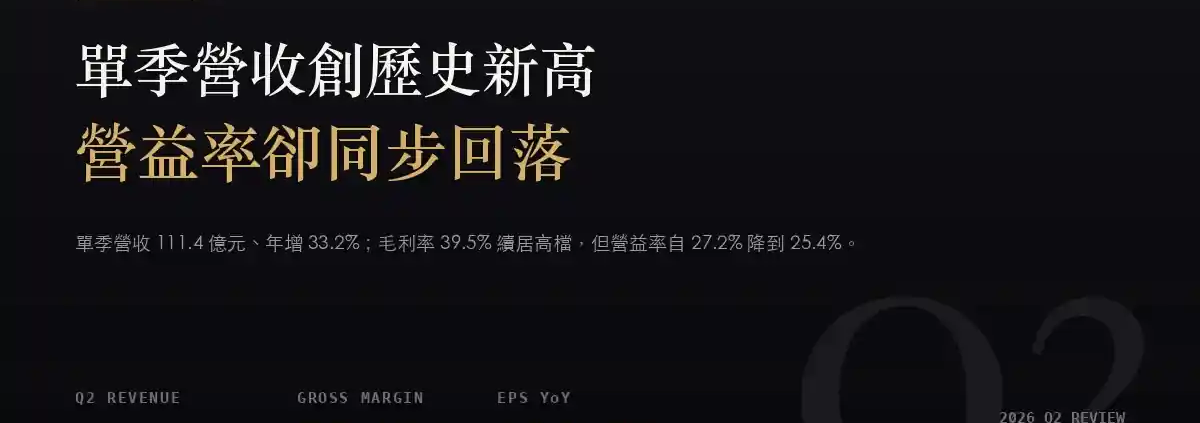 京元電子（2449）2026Q2 財報分析：單季營收 111.4 億創歷史新高，營益率連兩季回落