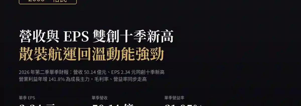 裕民（2606）2026Q2 財報分析：營收與EPS雙創十季新高，散裝航運回溫動能強勁